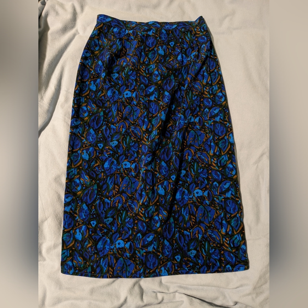 Blue pattern vintage pencil skirt